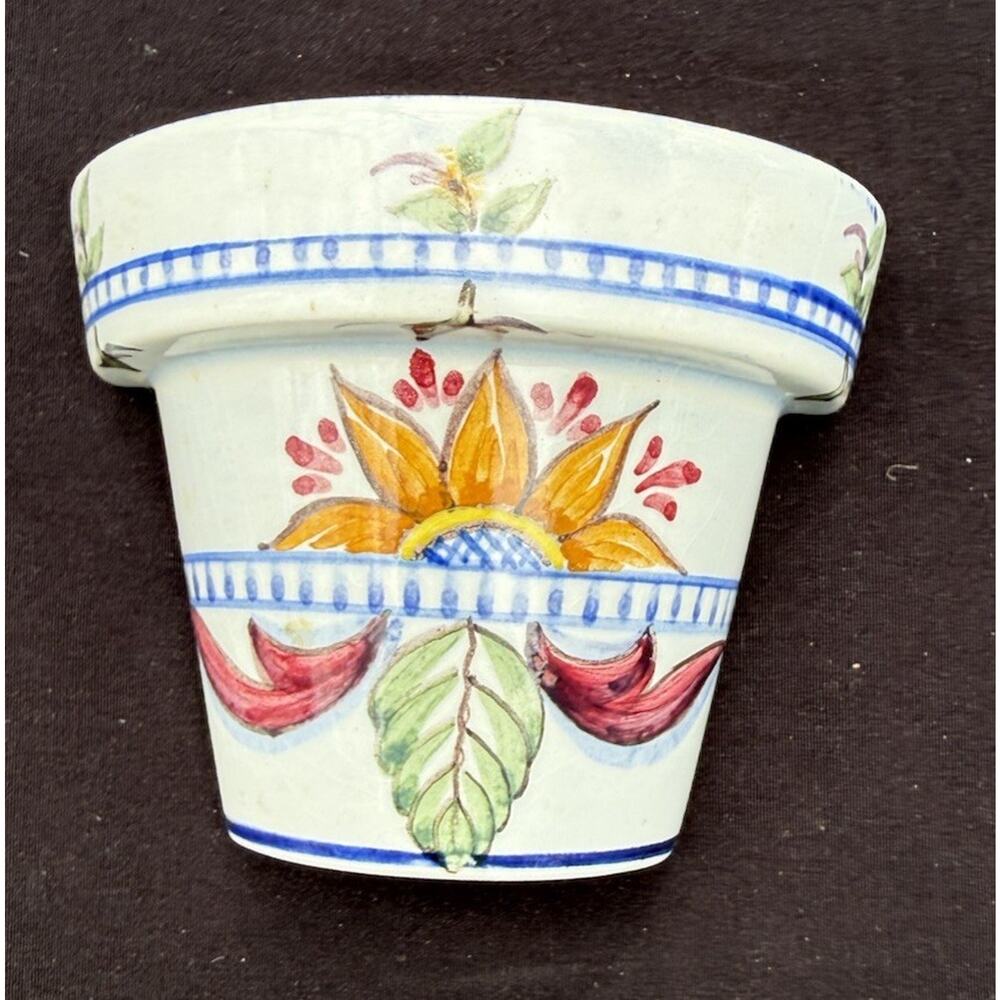 Vintage Wall Pocket Succulent Planter Vase Portugal Hand Painted Signed